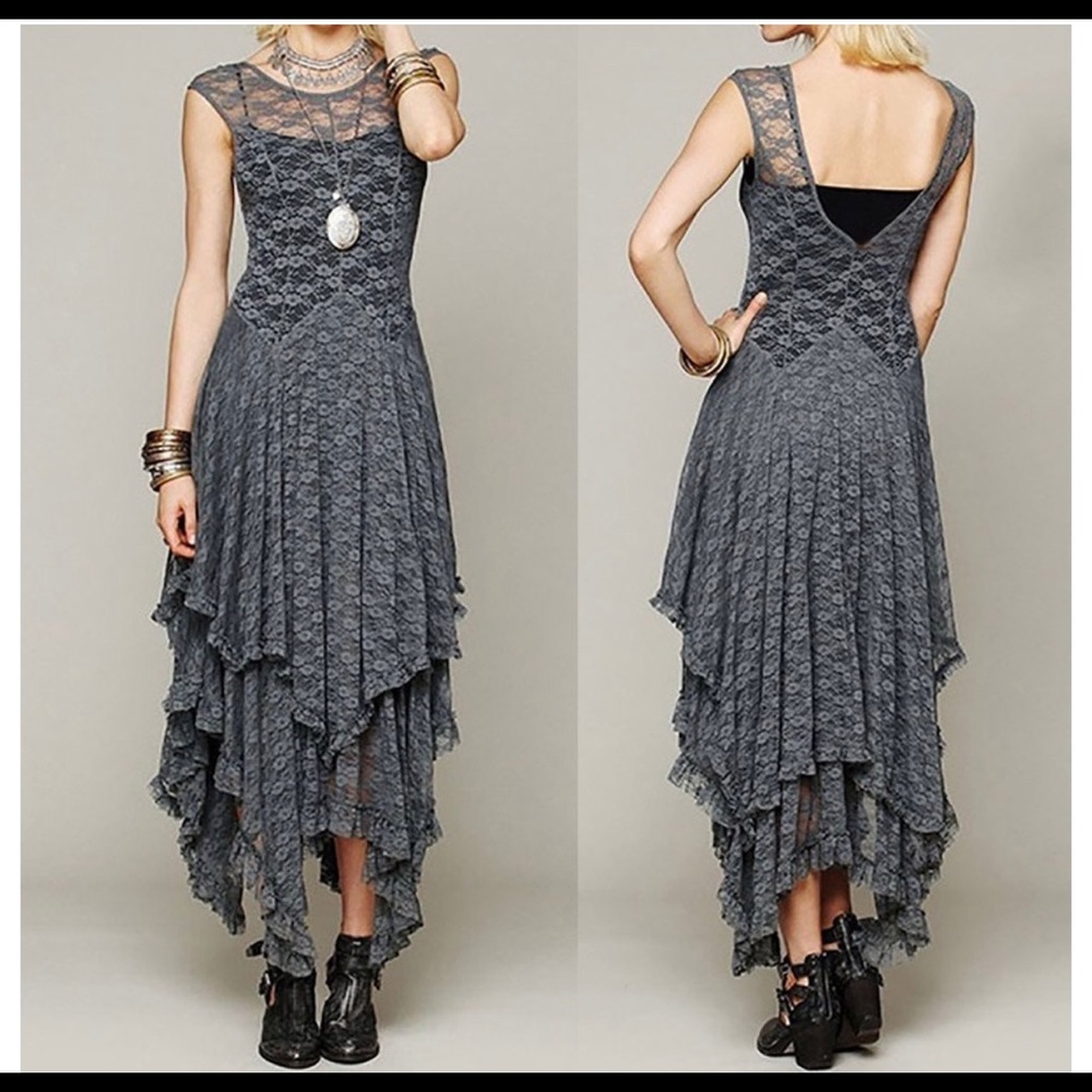 Free people Asymmetrical Lace Sexy Long Dress
